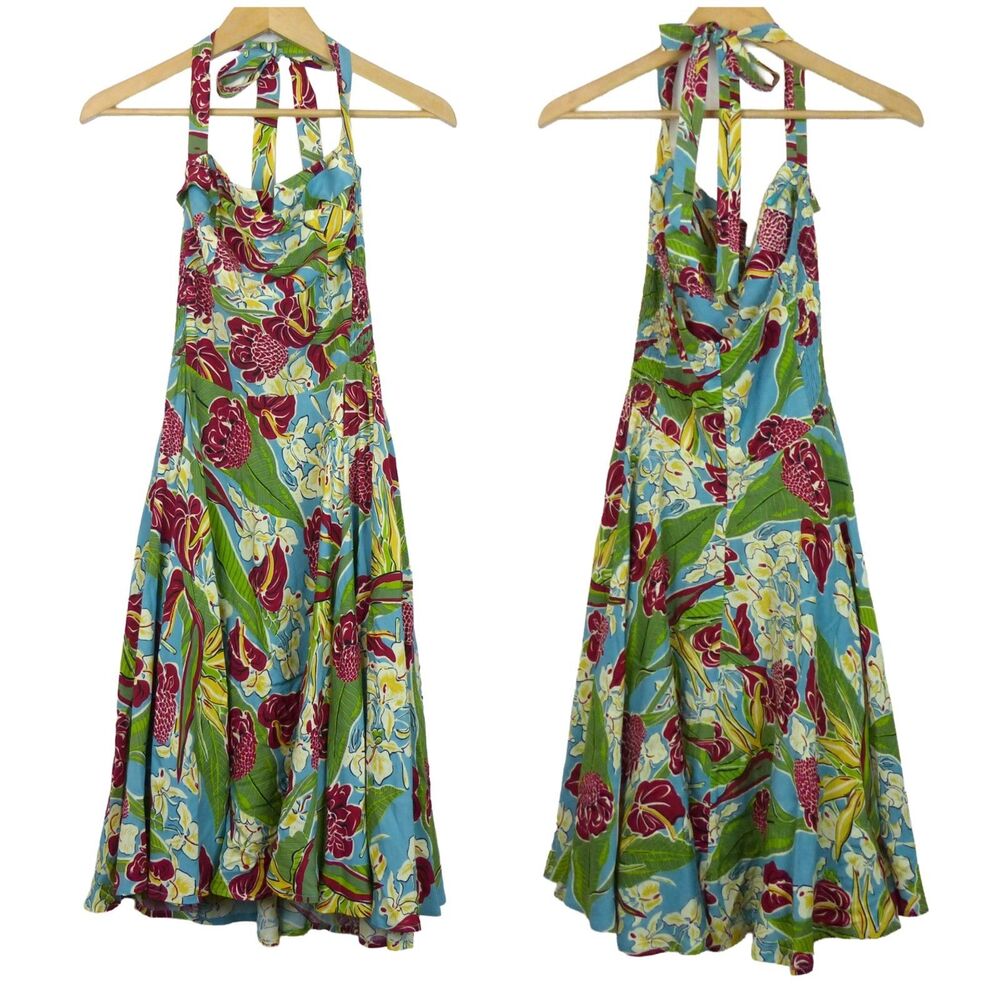 Trashy Diva Trixie Dress Womens S Hawaiian Tropical Floral Halter Retro Pinup - Picture 13 of 13